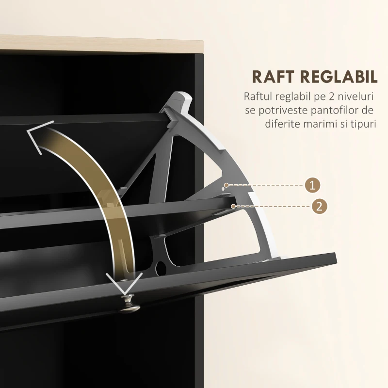 HOMCOM Dulap Îngust pentru Pantofi cu 3 Sertare și Rafturi Reglabile pe 2 Niveluri, 60x23,5x115 cm, Negru