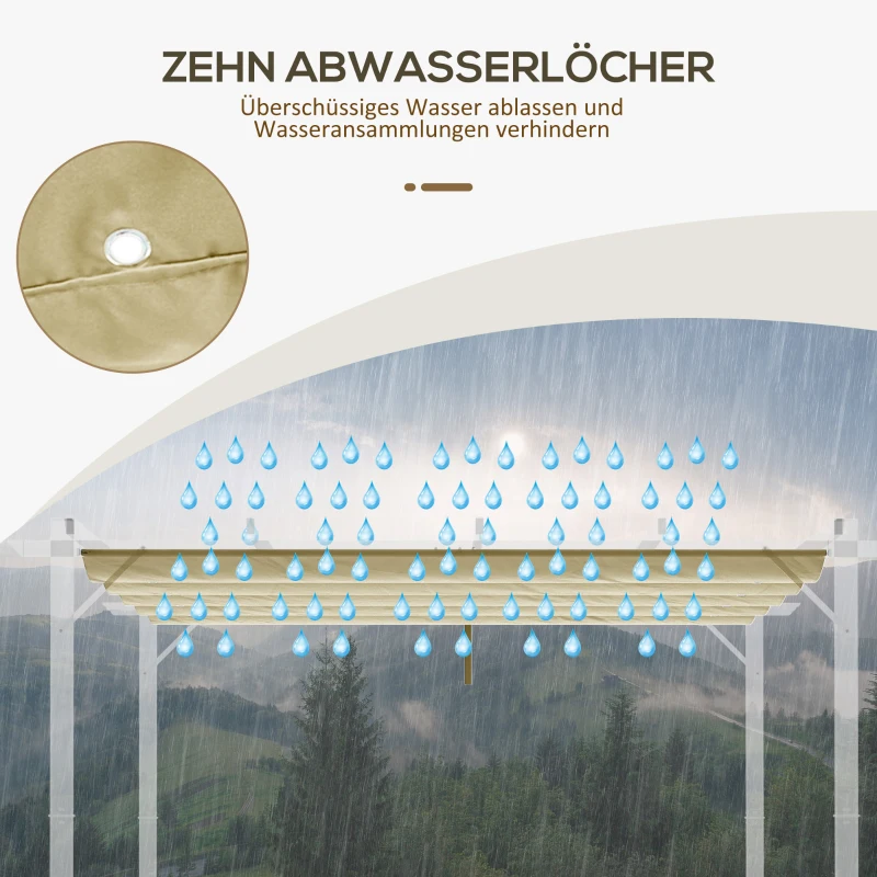 Outsunny Vervangend Dak voor 4 x 3 m Pergola, Intrekbaar, met Regenafvoergaten, Weerbestendig, Polyester, Beige