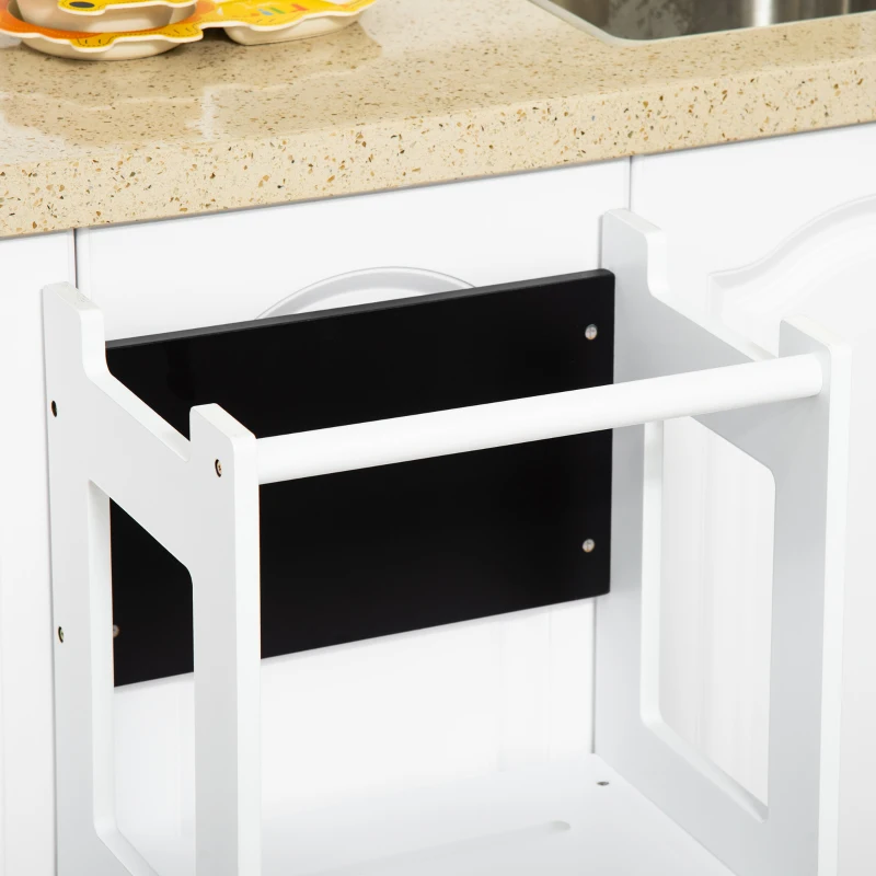 HOMCOM 2 in 1 Kids Kitchen Step Stool with Safety Rail Toddler Steps with Chalkboard for Kitchen Bathroom, White(m-10)