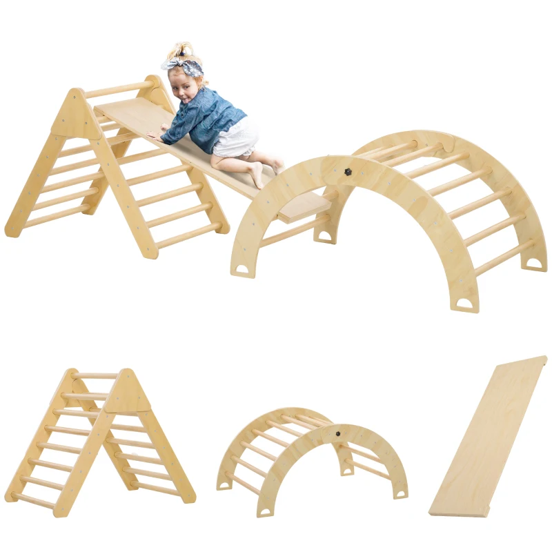 AIYAPLAY Triangulo de Escalada de Madeira Escalada para Crianças de 18-48 Meses com Rampa e Arco de Aprendizagem 219x72,5x68,5 cm Madeira