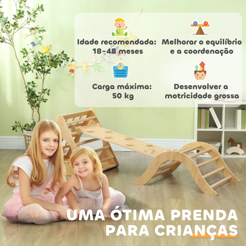 AIYAPLAY Triângulo de Escalar de Madeira 8 em 1 Jogo de Aprendizagem com Rampa Escada em Forma de Arco 175x59,5x60 cm Madeira