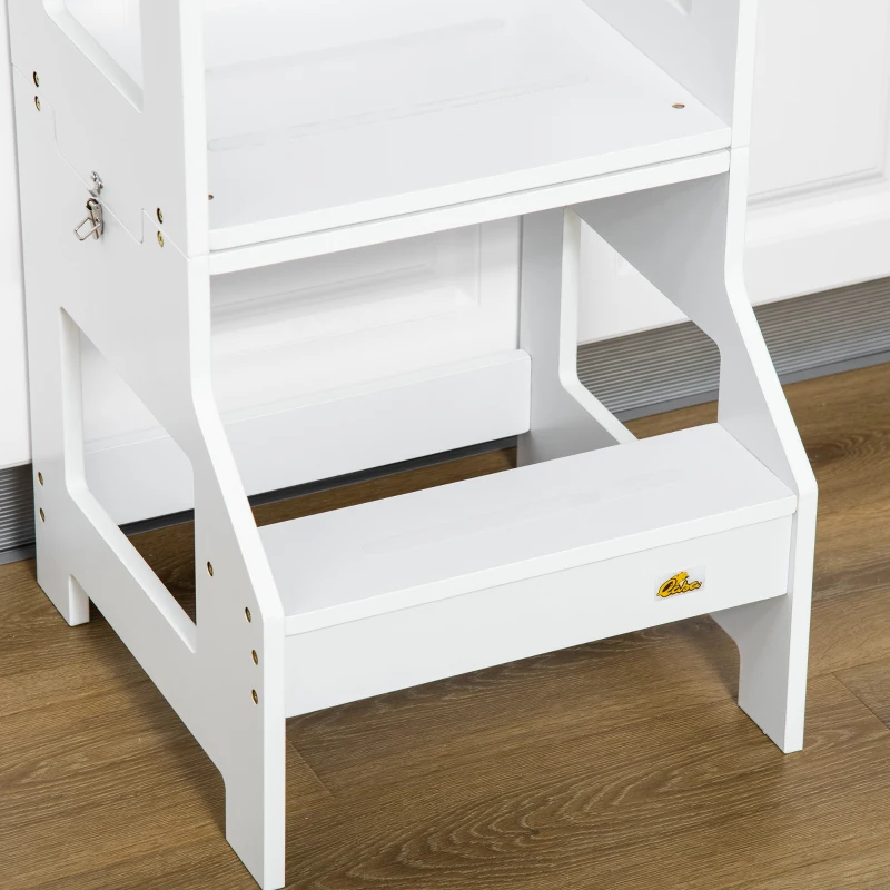 HOMCOM 2 in 1 Kids Kitchen Step Stool with Safety Rail Toddler Steps with Chalkboard for Kitchen Bathroom, White(m-11)
