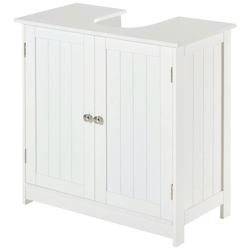HOMCOM Masca pentru Chiuveta, din MDF Alb, pentru Baie cu 2 Usi 60x30x60cm(m-12)