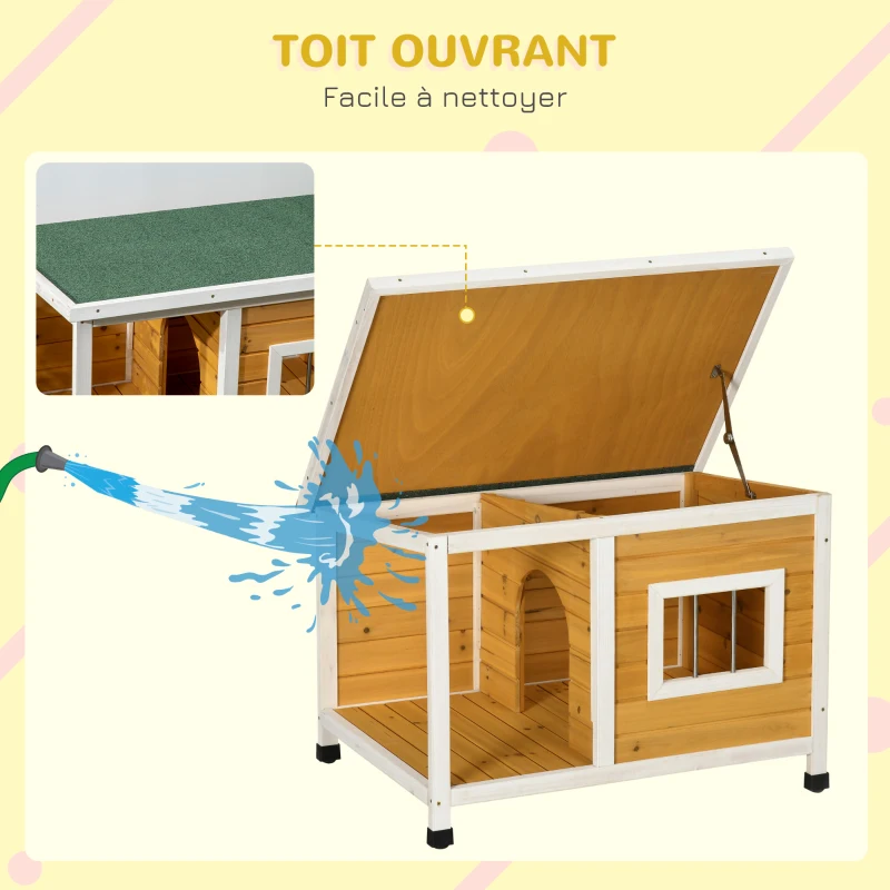 PawHut Niche pour chien extérieur maison chien intérieur en bois avec toit ouvrant et fenêtre 85,5L x 62l x 60H cm orange
