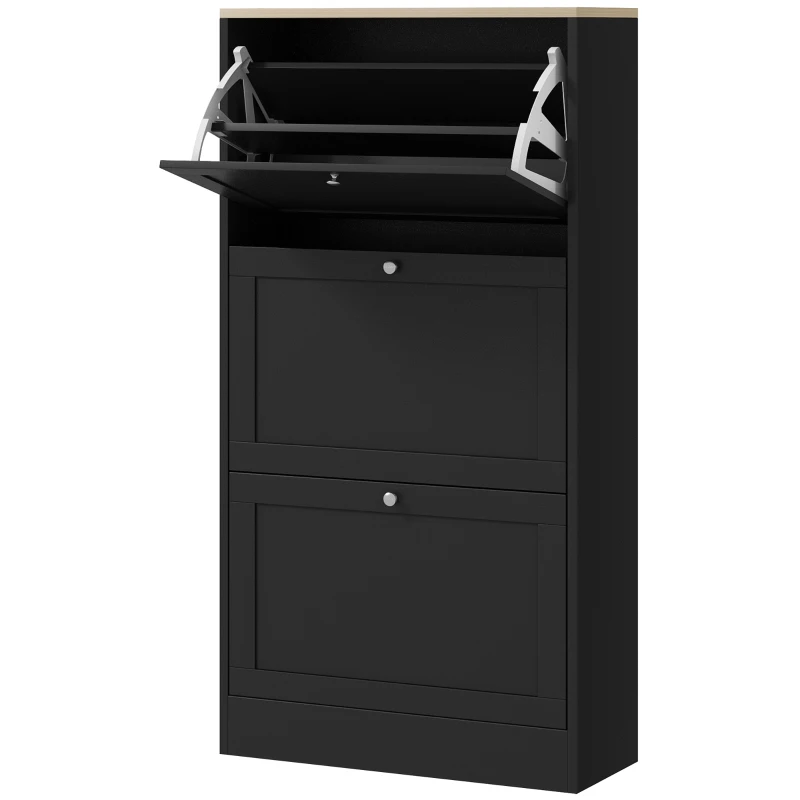 HOMCOM Dulap Îngust pentru Pantofi cu 3 Sertare și Rafturi Reglabile pe 2 Niveluri, 60x23,5x115 cm, Negru