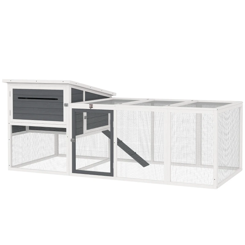 PawHut Coteț pentru 2-4 Găini, Cuib pentru Clocit cu Acoperiș Impermeabil, Tavă Detașabilă și Uși, 214x101x91,5 cm, Gri(m-10)