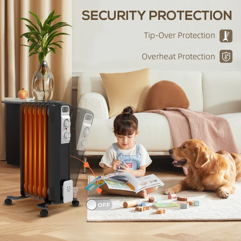 HOMCOM 1.5kW Nine Fin Oil-Filled Radiator - Black