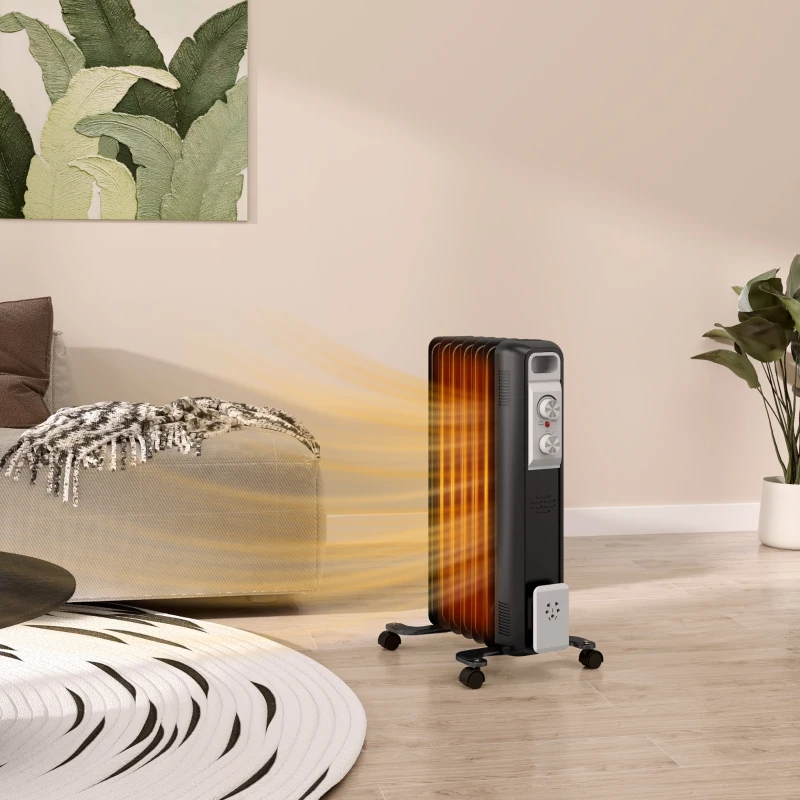 HOMCOM 1.5kW Nine Fin Oil-Filled Radiator - Black