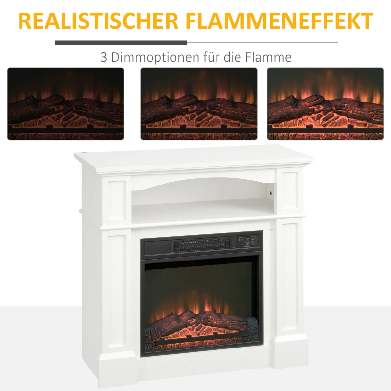 HOMCOM Elektrokamin mit 3D LED-Flammeneffekt, Heizkapazität 30 m², Fernbedienung, Weiß/Schwarz