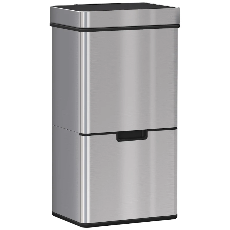 HOMCOM Cos de gunoi inteligent cu senzor , Capacitate 72 l, 3 Compartimente, 42 x 30 x 81 cm, Inox / ABS, Argintiu(m-13)