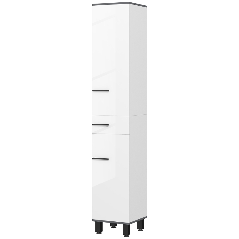 HOMCOM Coloană de Baie Modernă cu Sertar, 2 Dulapuri, 2 Uși și Rafturi Reglabile, Mobilier de Baie, 34x34x190 cm, Alb(m-10)