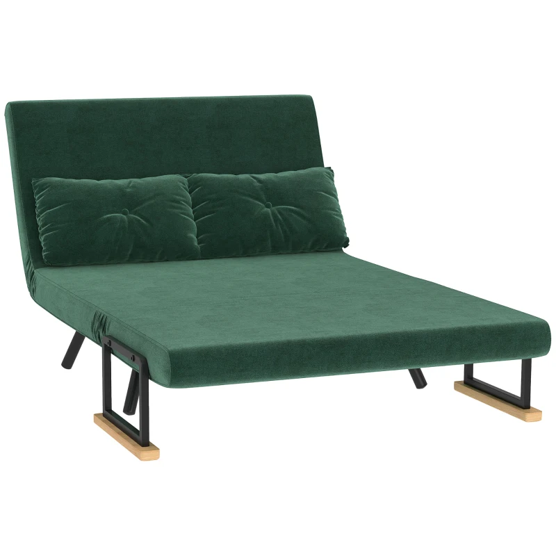 HOMCOM Canapea Pat de 2 Locuri cu Spătar Reglabil pe 5 Nivele, Canapea Pat Pliabilă cu 2 Perne, 102x73x81 cm, Verde(m-10)