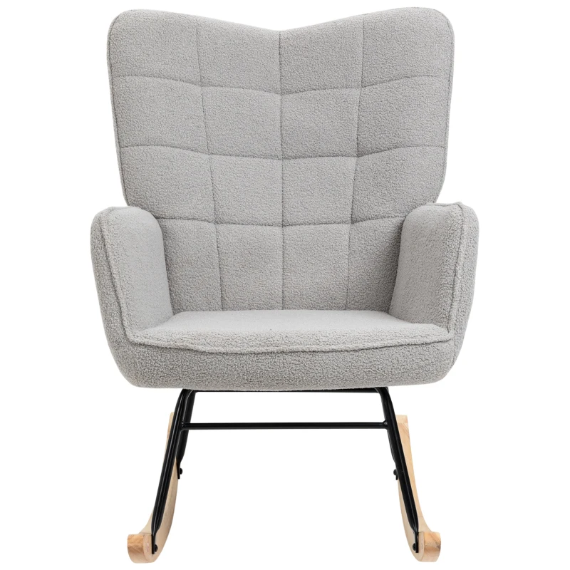 HOMCOM Schaukelstuhl im Retro-Design, Massivholz, Schwingsessel, 71 cm x  92 cm x 101 cm, Hellgrau