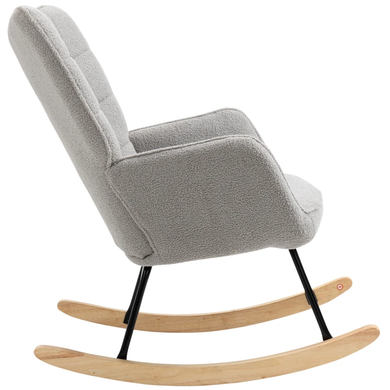 HOMCOM Schaukelstuhl im Retro-Design, Massivholz, Schwingsessel, 71 cm x  92 cm x 101 cm, Hellgrau