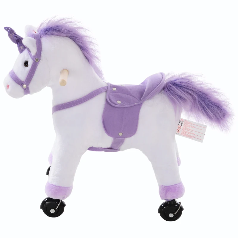 HOMCOM Reitpferd auf Rollen Spielpferd Reittier  Wiehern Plüsch Lila 55 x 23 x 60 cm