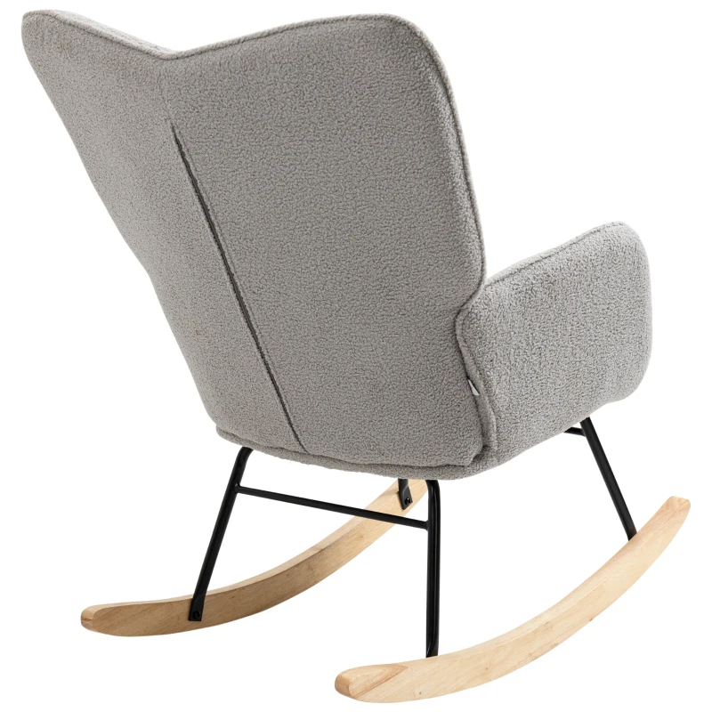 HOMCOM Schaukelstuhl im Retro-Design, Massivholz, Schwingsessel, 71 cm x  92 cm x 101 cm, Hellgrau