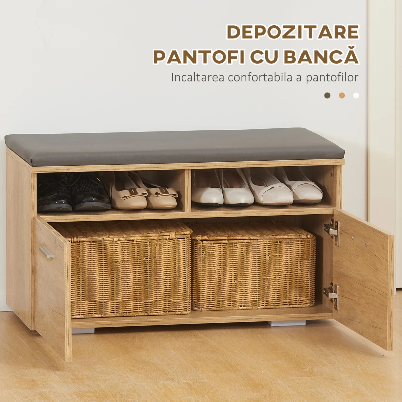 HOMCOM Organizator Modern 3 in 1 pentru Holul de la Intrare cu Dulap de Depozitare a Pantofilor, Cuier de Hol, Organizator de Perete cu Oglinda, Cuier de Haine Montat pe Perete pentru Hol, Natur(m-6)