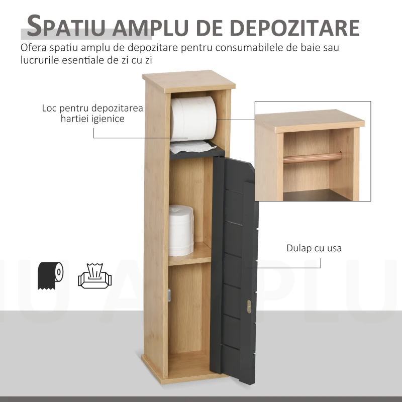 Homcom Dulap Baie – 18×18×75 cm, Raft Reglabil pentru Hartie Igienica