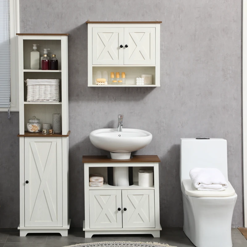 Kleankin Dulap Rustic Baie – Pentru Sub Chiuveta cu Usi Duble