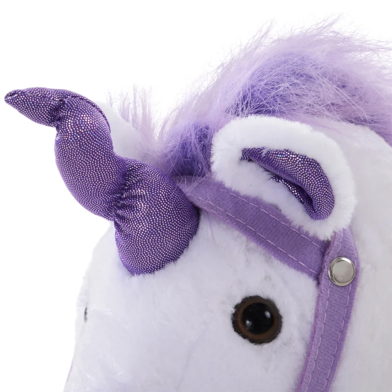HOMCOM Reitpferd auf Rollen Spielpferd Reittier  Wiehern Plüsch Lila 55 x 23 x 60 cm
