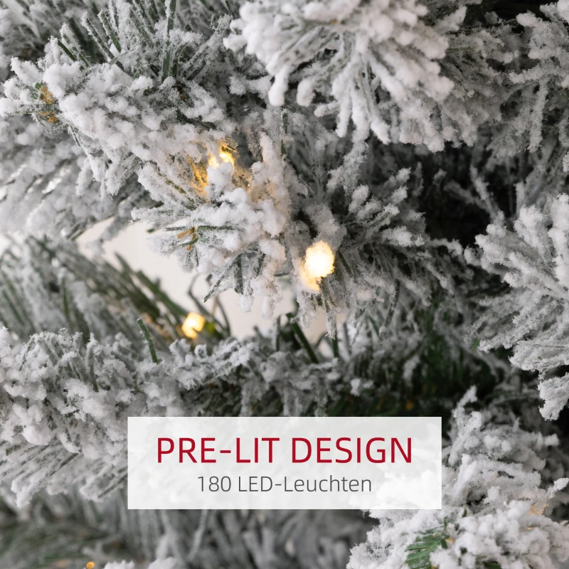 HOMCOM Choinka 210 cm, Girlanda LED, Sztuczne Gałęzie, Ognioodporne, Metalowa Podstawa, Zielony