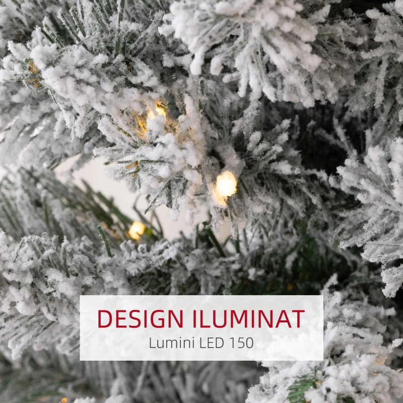 HOMCOM Brad de Crăciun Înzăpezit cu 329 de Crengi și Lumini LED Albe, Brad Artificial din Plastic, Ø52x180 cm, Verde