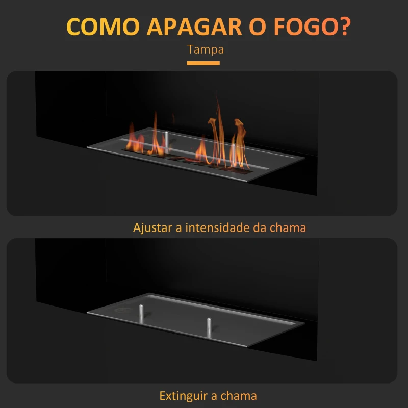HOMCOM Lareira de Bioetanol de Parede com Depósito de 0,9L Tempo de Combustão 3,3H para Interiores 15-20 m² 66x16x52 cm Preto