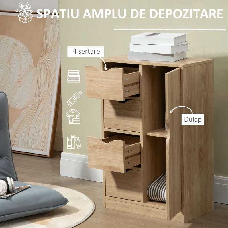 HOMCOM Mobilier Baie cu 4 Sertare Dulapior 2 Niveluri(m-5)