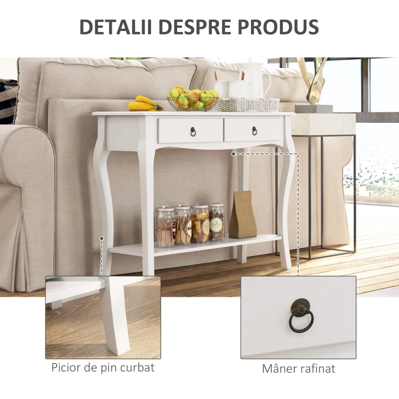 HOMCOM consola pentru hol, 100x33x76 cm, alba(m-6)