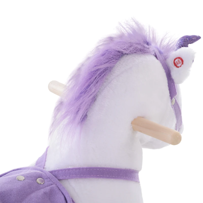 HOMCOM Reitpferd auf Rollen Spielpferd Reittier  Wiehern Plüsch Lila 55 x 23 x 60 cm