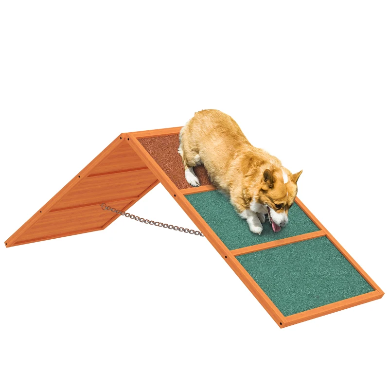 PawHut Agility hondenloopplank, opvouwbaar, hoogte verstelbaar, antislip, Vurenhout, tot 40 kg, 173 x 59 x 66 cm, Oranje/Groen