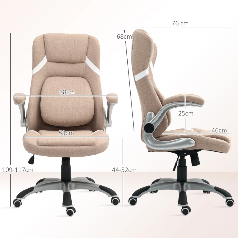 Vinsetto Scaun de Birou Ergonomic cu Brațe Rabatabile, Tetieră, Suport Lombar și Înălțime Reglabilă, 68x76x117 cm, Maro
