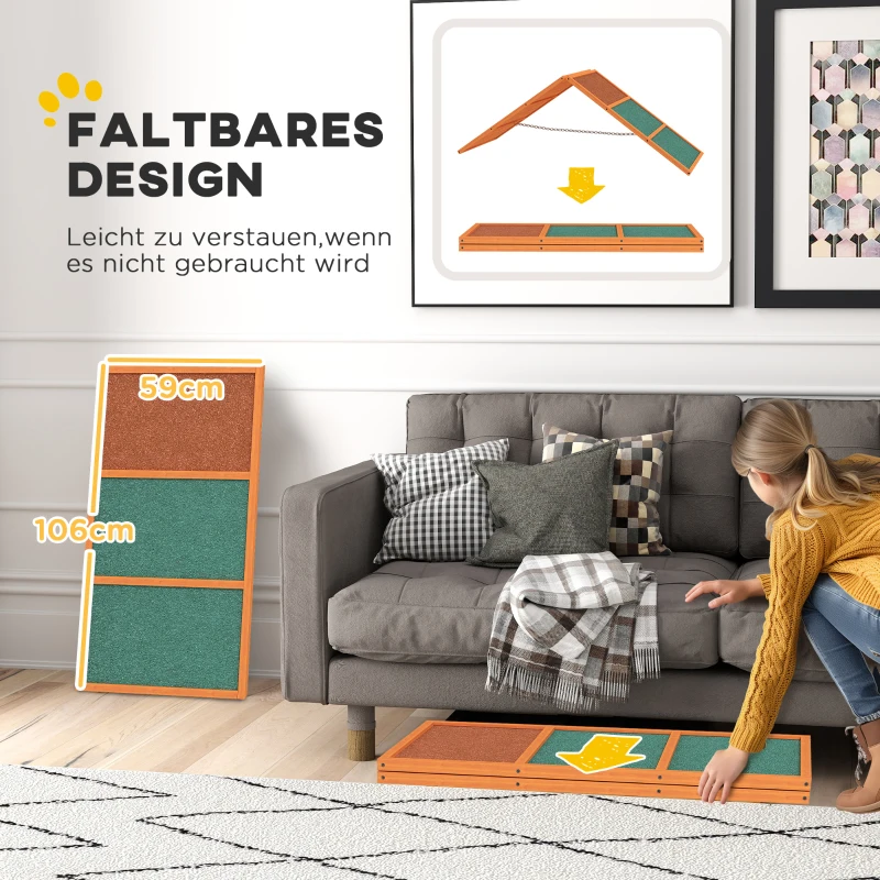 PawHut Agility hondenloopplank, opvouwbaar, hoogte verstelbaar, antislip, Vurenhout, tot 40 kg, 173 x 59 x 66 cm, Oranje/Groen