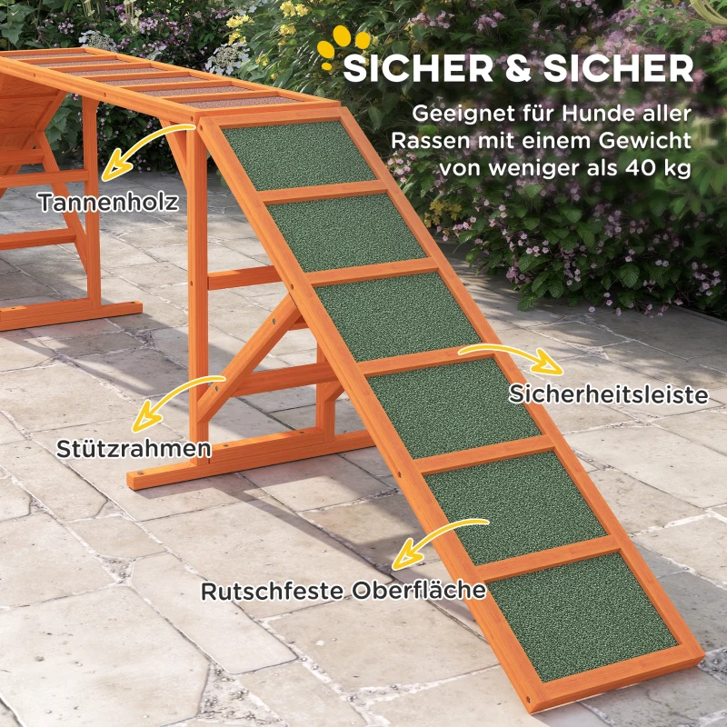 PawHut Agility Hondenloopplank, Parcours, Anti-slip, Weerbestendig, Hout 335 x 55 x 60 cm, Oranje(m-6)
