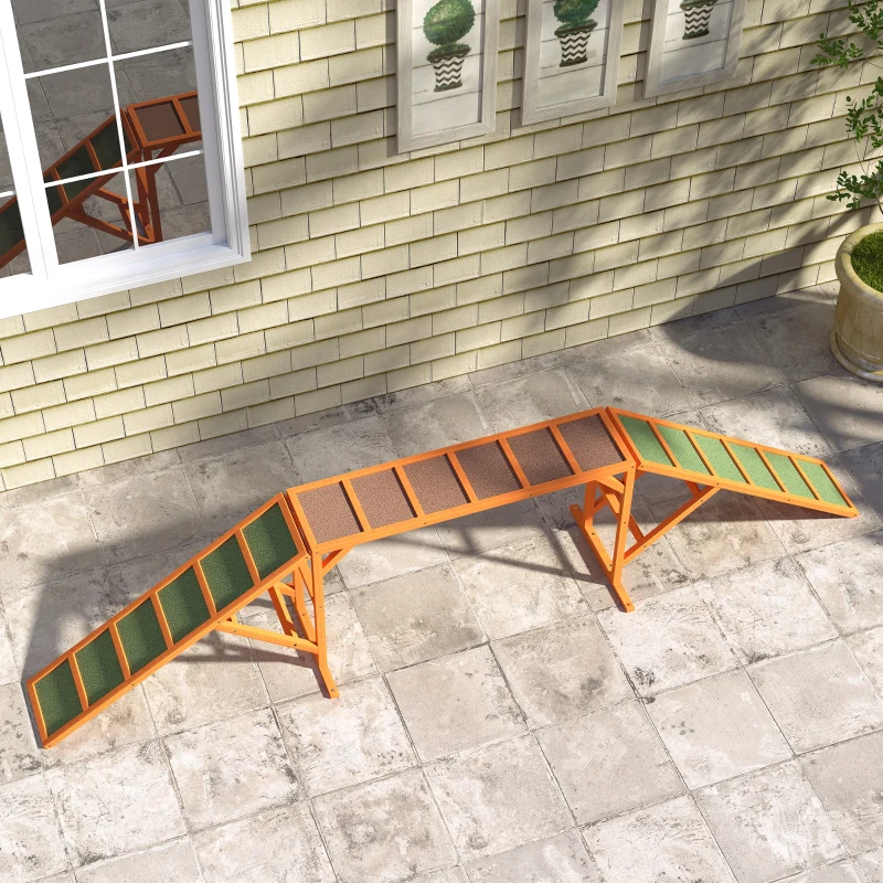 PawHut Agility Hondenloopplank, Parcours, Anti-slip, Weerbestendig, Hout 335 x 55 x 60 cm, Oranje(m-7)