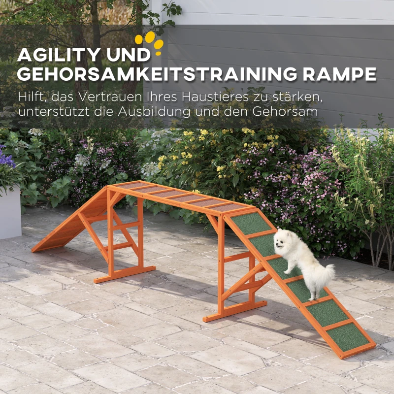 PawHut Agility Hondenloopplank, Parcours, Anti-slip, Weerbestendig, Hout 335 x 55 x 60 cm, Oranje(m-4)