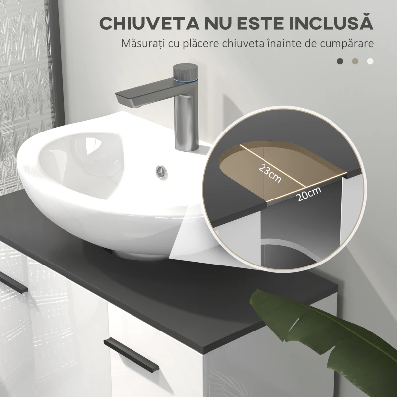 Homcom Dulap Sub Chiuveta – Alb Lucios, Cu 2 Usi si Rafturi Reglabile(m-4)