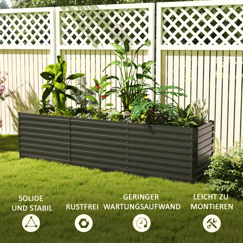 Outsunny Verhoogde Tuinbed, Open Bodem, Gepoedercoat Staal, 240 x 60 x 60 cm, Donkergrijs