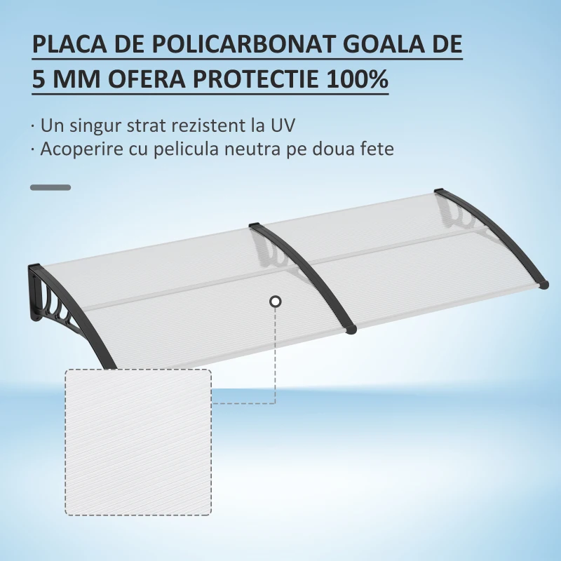Outsunny Acoperis pentru Usa sau Fereastra, Impermeabil si Anti-UV, din Policarbonat, 80x197x23 cm