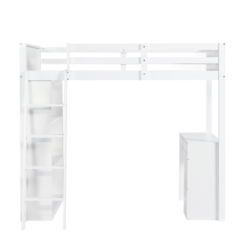 4-Step Ladder Bunk Bed with Drawers and Shelves, Study Space, Safety Guardrails, Versatile Bed for Teenagers, 195L x 131W x 170H cm, White