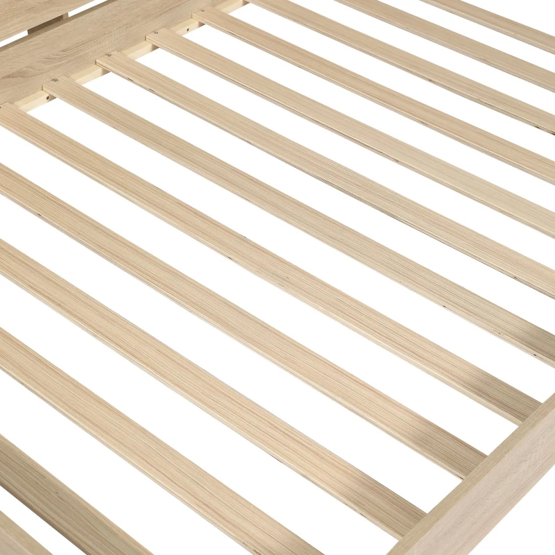 Wooden Double Bed with Ample Compartments Storage Space, Durable MDF and Plywood, Storage Bed with Minimalist Style, 208L x 153W x 60H cm, White Oak