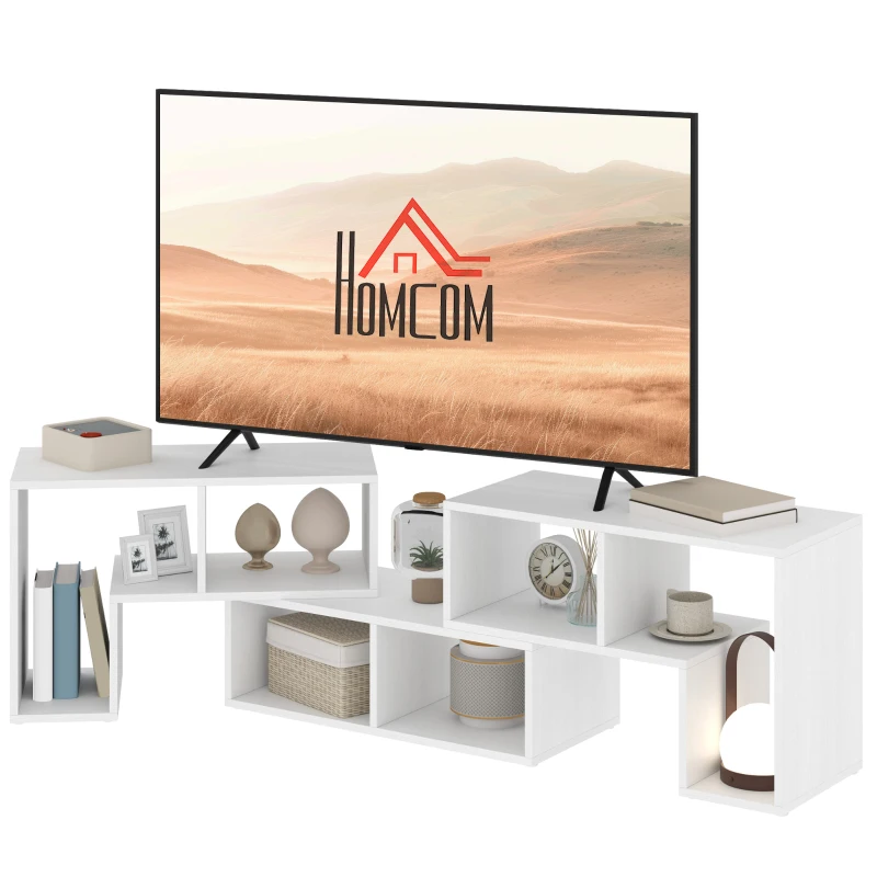 HOMCOM TV Stand for TVs up to 75 Inches, Free Combination TV Unit with Storage Shelves, Extendable Entertainment Centre for Living Room, White Wood Grain