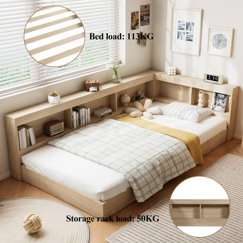 3FT Single Bed with Storage Space, Durable MDF and Plywood, Wooden Bed Frame for Adults and Teenagers, 208L x 108W x 60H cm, White Oak