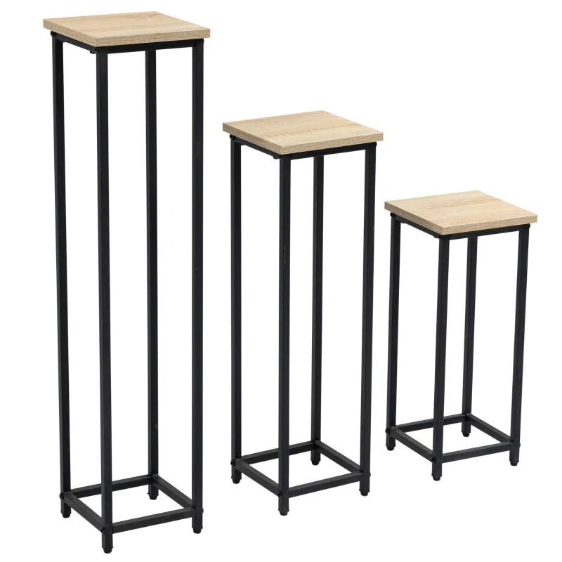 Outsunny 3-teiliges Set Pflanzenständer stapelbar platzsparend 21 cm x 21 cm x 50/70/90 cm Stahl Braun + Schwarz