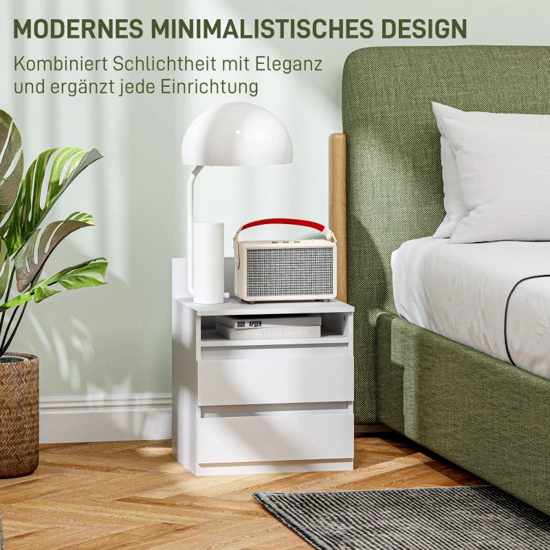 HOMCOM Set van 2 Nachtkastjes met Laden en Open Vak, Modern Bijzettafeltje, voor Slaapkamer, Wit