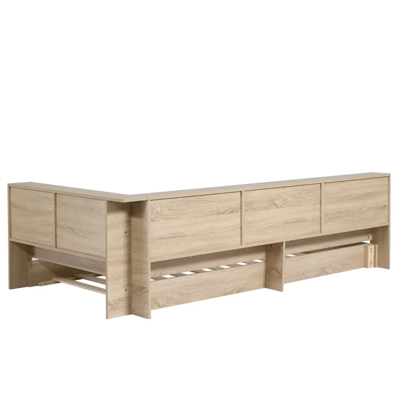 3FT Single Bed with Storage Space, Durable MDF and Plywood, Wooden Bed Frame for Adults and Teenagers, 208L x 108W x 60H cm, White Oak