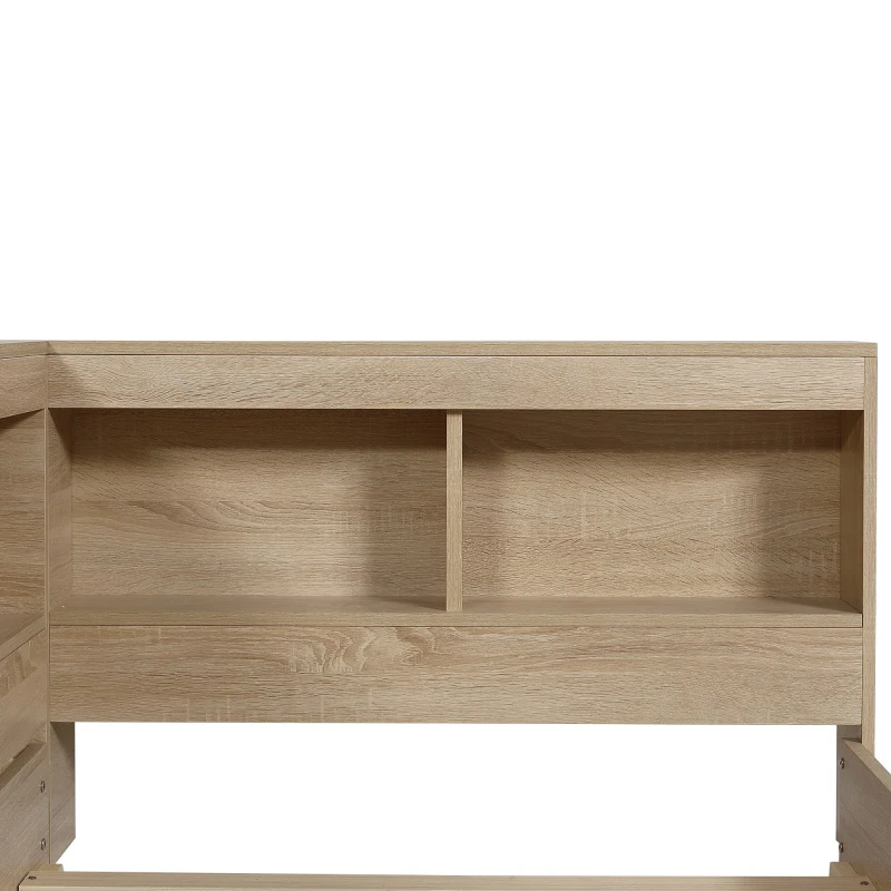 3FT Single Bed with Storage Space, Durable MDF and Plywood, Wooden Bed Frame for Adults and Teenagers, 208L x 108W x 60H cm, White Oak