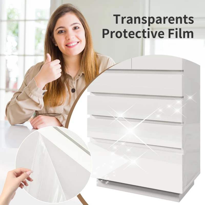 High-Gloss Storage Cabinet with 6 Drawers, LED lighting Chest of Drawers for Bedroom, Living Room, 73L x 39W x 115H cm, White