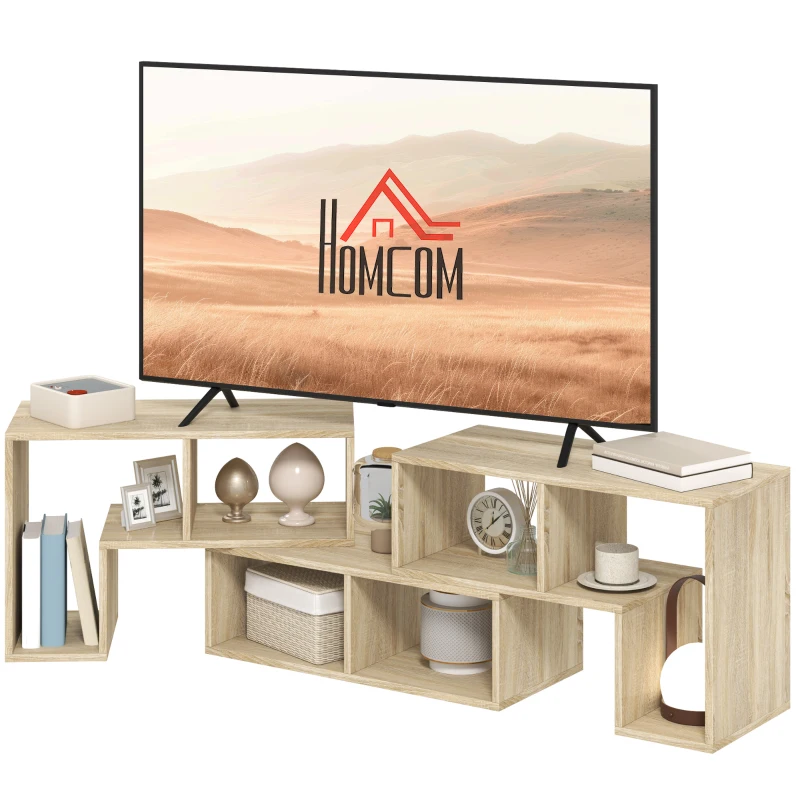 HOMCOM TV Stand for TVs up to 75 Inches, Free Combination TV Unit with Storage Shelves, Extendable Entertainment Centre for Living Room, Grey Oak Wood Grain