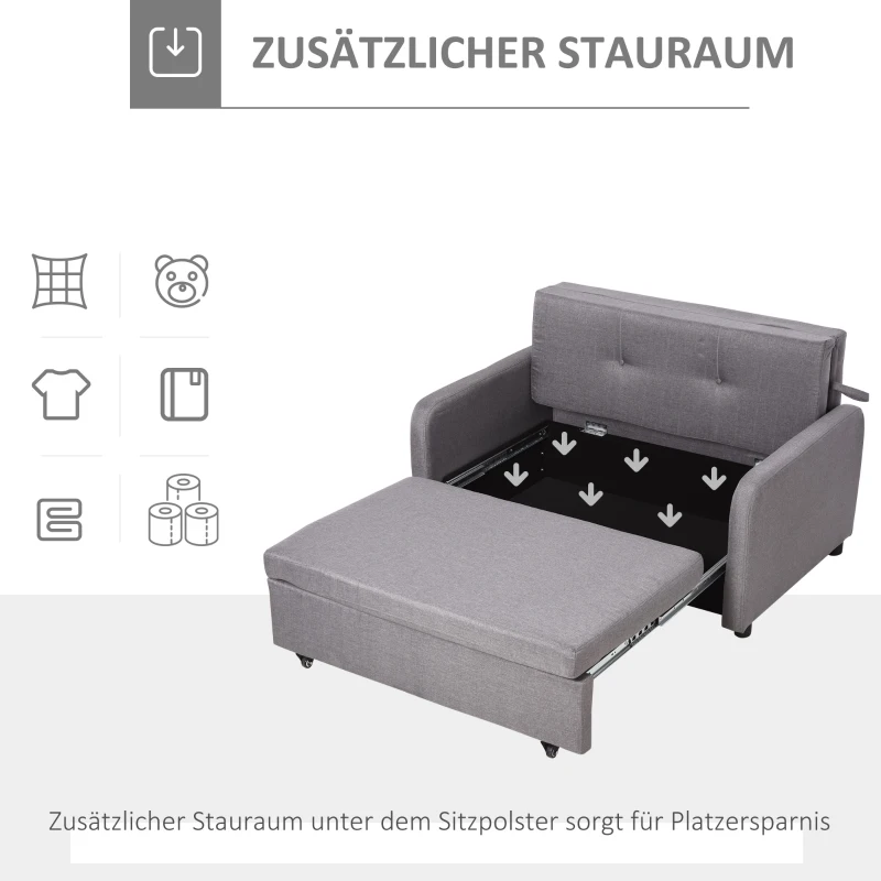 HOMCOM Slaapbank voor 2 Personen, met Opbergruimte, Eenvoudige Ombouw, Flexibel Ontwerp, Grijs